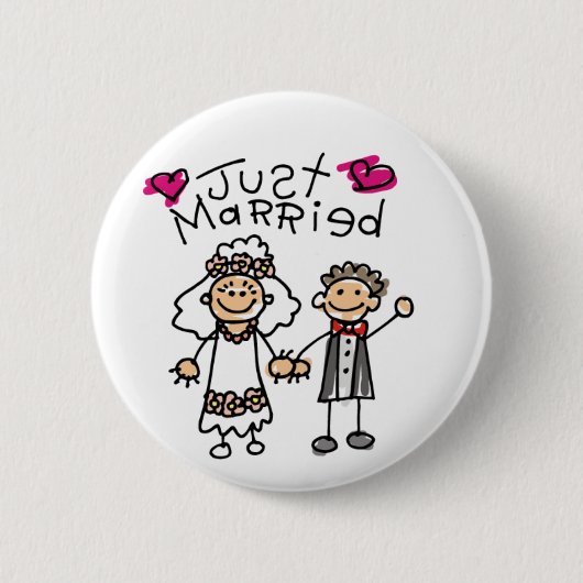 たった今結婚しましたギフト新しいギフトハネムーンギフト 缶バッジ (正面)