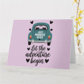 たった今結婚しましたクラシックカー結婚ズ カード (黄色い花)