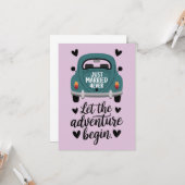 たった今結婚しましたクラシックカー結婚ズ カード (正面/裏面インサイチュ)