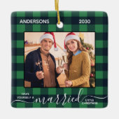 たった今結婚しましたクリスマスグリーンプライド新着写真 セラミックオーナメント (正面)
