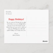 たった今結婚しましたクリスマスホリデーレッドモダン ポストカード (裏面)