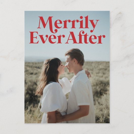 たった今結婚しましたクリスマスホリデーレッドモダン ポストカード (正面)