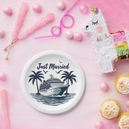 たった今結婚しましたクルージング結婚夏の夫の妻 ペーパープレート (パーティー)