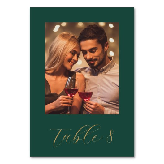 たった今結婚しましたグリーンと金ゴールド結婚写真 テーブルナンバー (裏面)