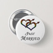 たった今結婚しましたゲイプライド男女のシンボルの連結 缶バッジ (正面&裏面)