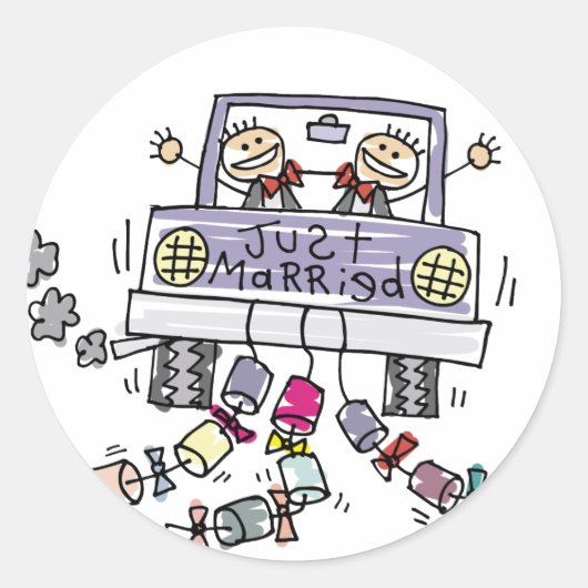 たった今結婚しましたゲイ結婚式の引き出物 ラウンドシール (正面)