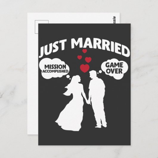たった今結婚しましたゲームオーバー夫婦皮肉 ポストカード (正面/裏面)