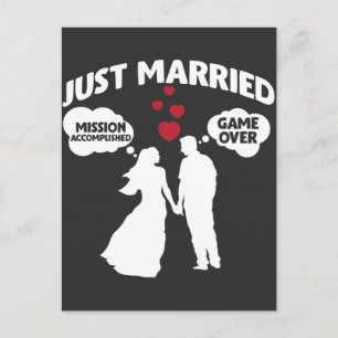たった今結婚しましたゲームオーバー夫婦皮肉 ポストカード