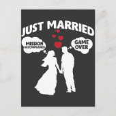 たった今結婚しましたゲームオーバー夫婦皮肉 ポストカード (正面)