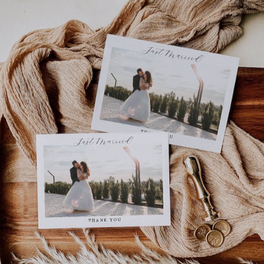 たった今結婚しましたサンキューカード、写真結婚の 招待状
