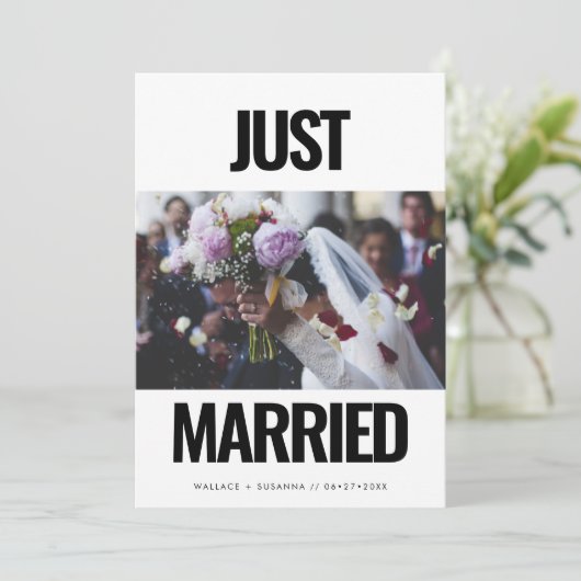 たった今結婚しましたシンプルミニマ結婚リストの写真 案内状 (スタンド正面)