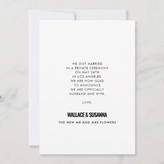 たった今結婚しましたシンプルミニマ結婚リストの写真 案内状 (裏面)