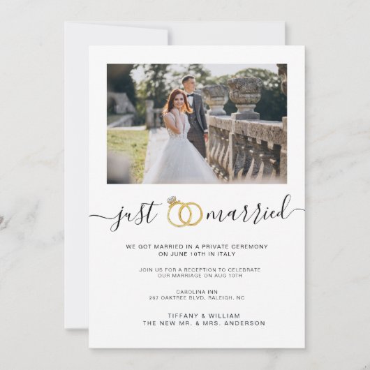 たった今結婚しましたシンプル発表カップル写真 招待状 (正面)