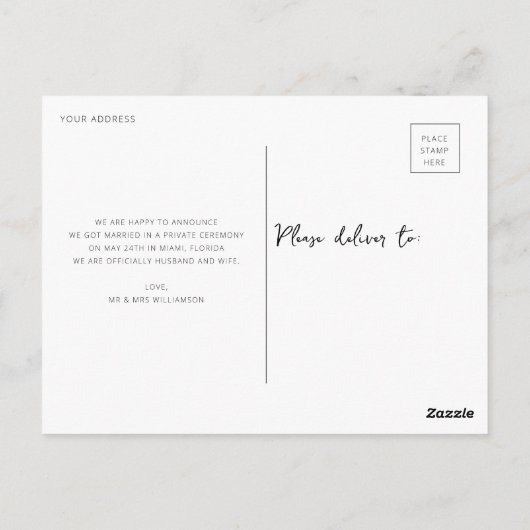 たった今結婚しましたシンプル結婚発表 ポストカード (裏面)