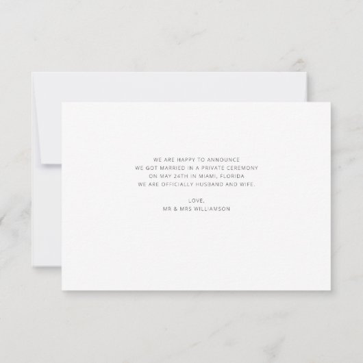 たった今結婚しましたシン結婚スクリプト発表 サンキューカード (裏面)