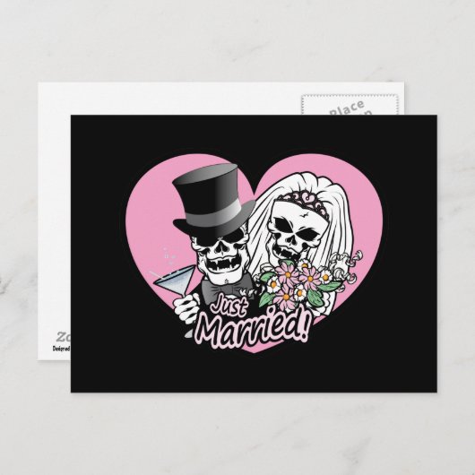 たった今結婚しましたスカル 案内ポストカード (正面/裏面)