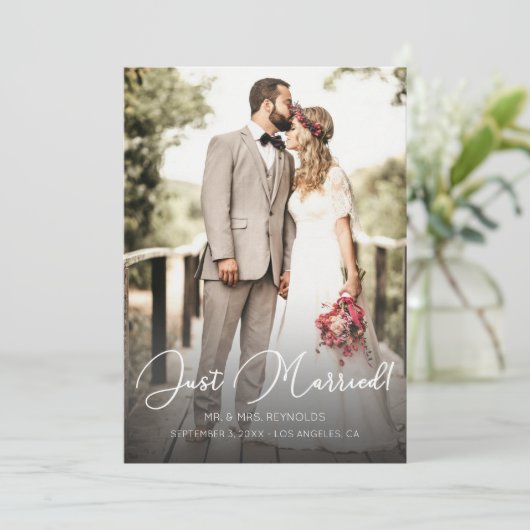 たった今結婚しましたスクリプトとフォトのオプション披露宴 招待状 (スタンド正面)