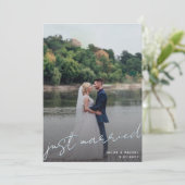 たった今結婚しましたスクリプトオーバーレイブルー結婚フォトのアン 案内状 (スタンド正面)