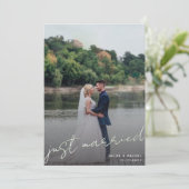 たった今結婚しましたスクリプトオーバーレイ緑の結婚写真 案内状 (スタンド正面)