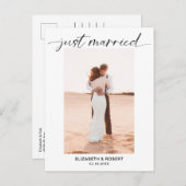 たった今結婚しましたスクリプトフォトミニマルエレガントリストシック 案内ポストカード (正面/裏面)