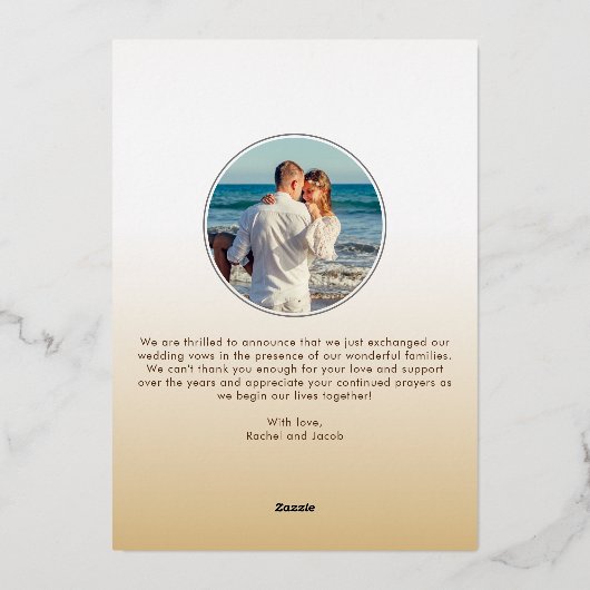 たった今結婚しましたスクリプト結婚オーバーレイの発表 箔招待状 (裏面)