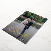 たった今結婚しましたスクリプト結婚オーバーレイの発表 箔招待状 (回転した状態)