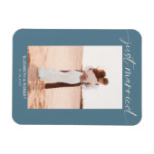 たった今結婚しましたスモダンクリプトのフォトブルー結婚ズ マグネット (横)