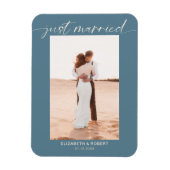 たった今結婚しましたスモダンクリプトのフォトブルー結婚ズ マグネット (縦)