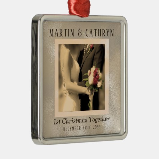 たった今結婚しましたセピ結婚アの第1クリスマス メタルオーナメント (右)