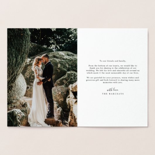 たった今結婚しましたタイポグラフィ結婚の発表写真 箔カード (内部)