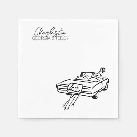 たった今結婚しましたドールカー結婚ズカクテルナプキン スタンダードカクテルナプキン (正面)