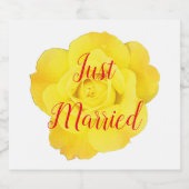 たった今結婚しましたニュー結婚ス結婚のイエローカスタムローズ スパークリングワインラベル (シングルラベル)