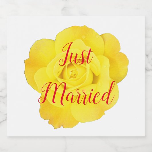たった今結婚しましたニュー結婚ス結婚のイエローカスタムローズ スパークリングワインラベル (シングルラベル)
