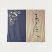 たった今結婚しましたネイビー結婚ブルーの写真支柱 タペストリー (正面(横))