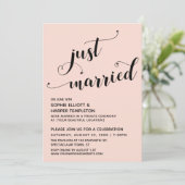たった今結婚しましたハートタイポグラフィ赤面披露宴 招待状 (スタンド正面)