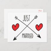 たった今結婚しましたハート及び矢結婚印はがき 案内ポストカード (正面/裏面)