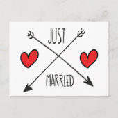 たった今結婚しましたハート及び矢結婚印はがき 案内ポストカード (正面)