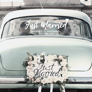 たった今結婚しましたハート結婚の新車ステッカー ウィンドウサイン