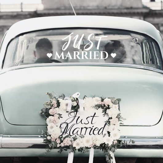 たった今結婚しましたハート結婚の新車ステッカー ウィンドウサイン