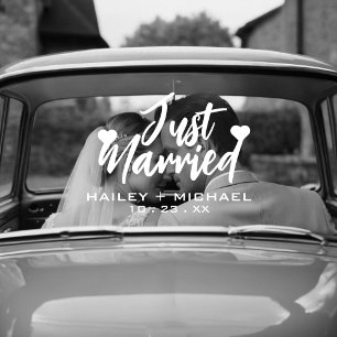たった今結婚しましたハート結婚の新車ステッカー ウィンドウサイン