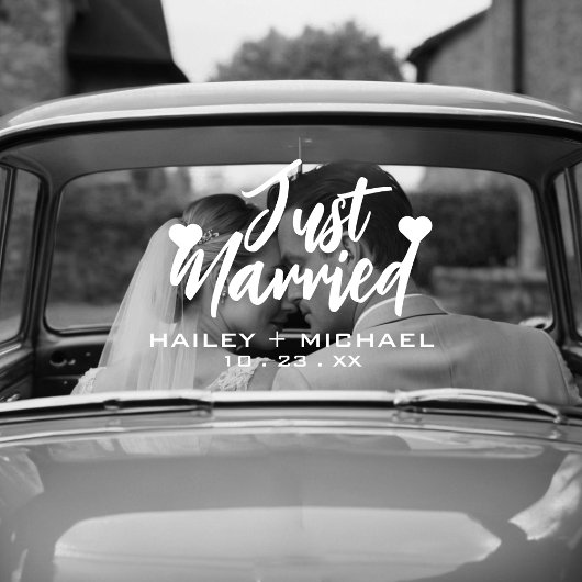 たった今結婚しましたハート結婚の新車ステッカー ウィンドウサイン