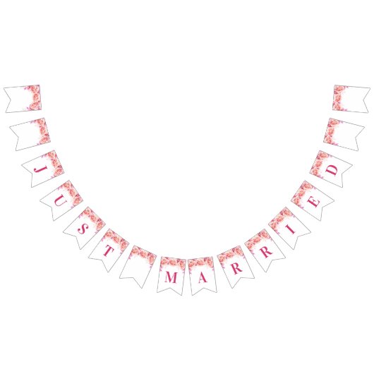たった今結婚しましたバナーピンク水色の花 バンティングフラッグ (全)