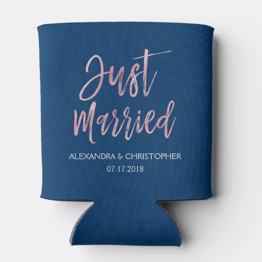 たった今結婚しましたバラゴールドフォイルとネイビーブルー 缶クーラー (裏面)