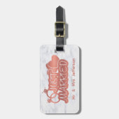 たった今結婚しましたバラ金ゴールドとホワイトマーブルハネムーン ラゲッジタグ (正面縦)