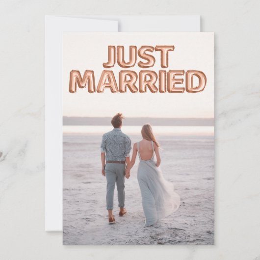 たった今結婚しましたバラ金ゴールド結婚バルーンの写真 案内状 (正面)