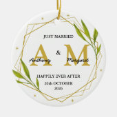 たった今結婚しましたパーソナライズされたギフトミセス結婚ズ セラミックオーナメント (正面)