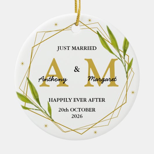 たった今結婚しましたパーソナライズされたギフトミセス結婚ズ セラミックオーナメント (正面)