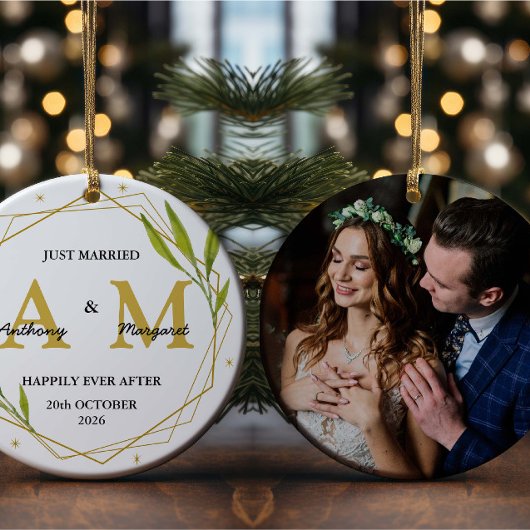 たった今結婚しましたパーソナライズされたギフトミセス結婚ズ セラミックオーナメント