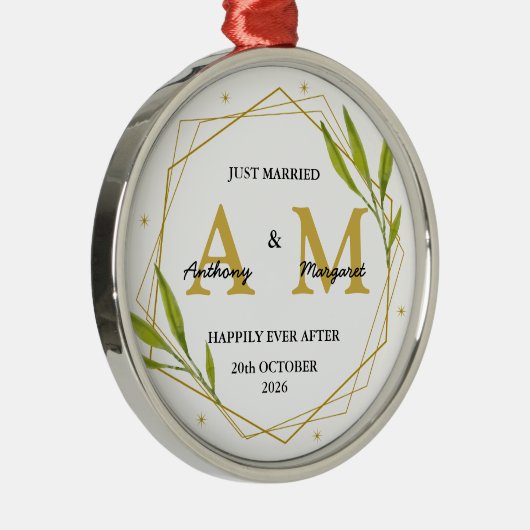 たった今結婚しましたパーソナライズされたギフトミセス結婚ズ メタルオーナメント (右)
