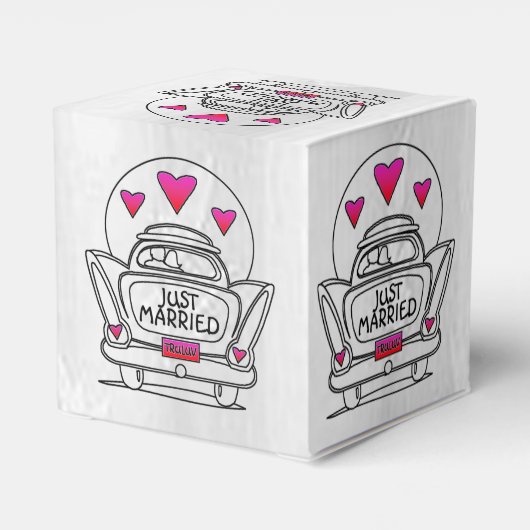 たった今結婚しましたパーソナライズされたハネムーンカーキューブボックス フェイバーボックス (裏面サイド)